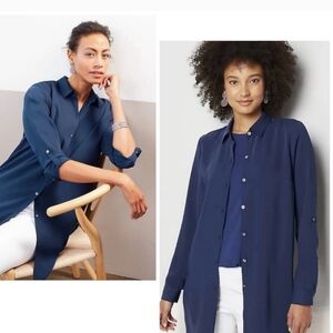 J. Jill Wearever Collection Blue Button Long Sleeve Tunic Top Minimalist Casual